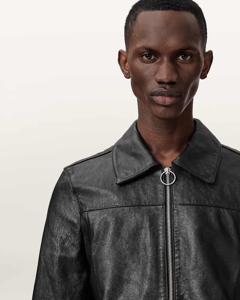 Alkan Zip Up Two Tone Leather Jacket 