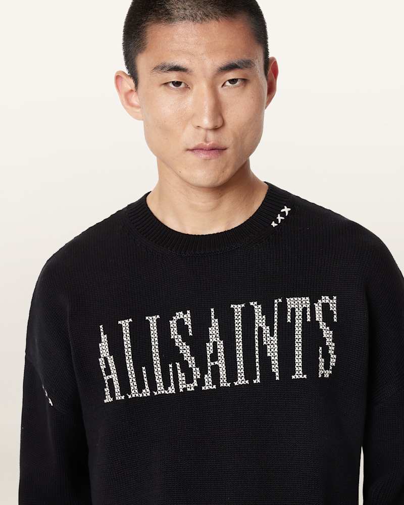 Crossed Oversized Crew Neck Embroidered Jumper