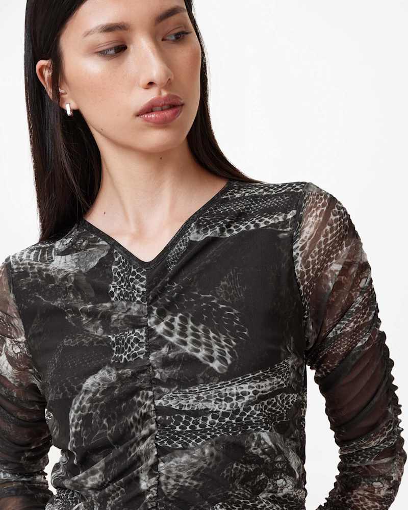 Keiko Mesh Gathered V-Neck Midi Dress