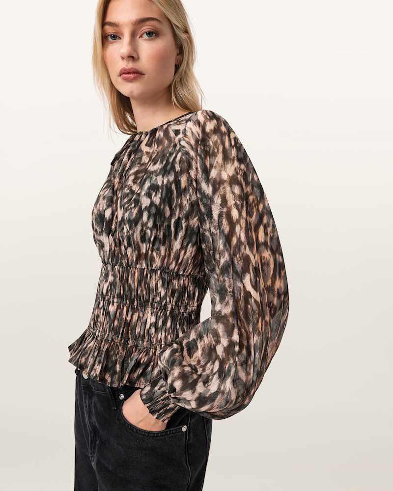 Cern Animal Print Shirred Top