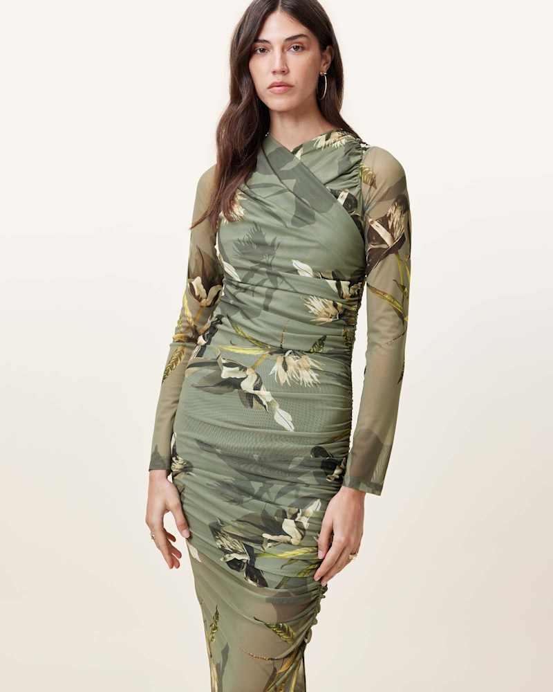 Hanako Print Mesh Wrap Maxi Dress
