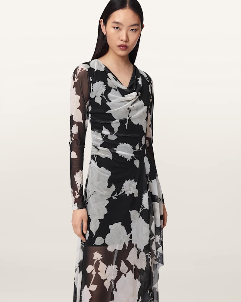 Loria Draped Mesh Midi Dress