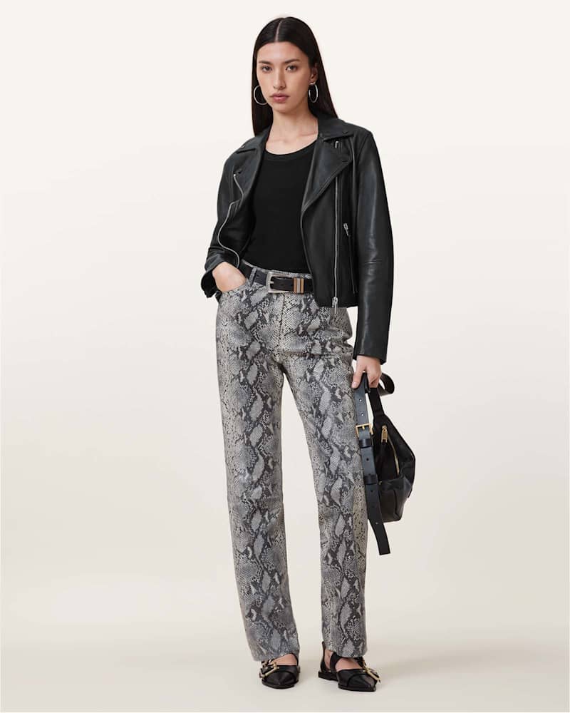 Saige Snake Skin Effect Leather Trousers