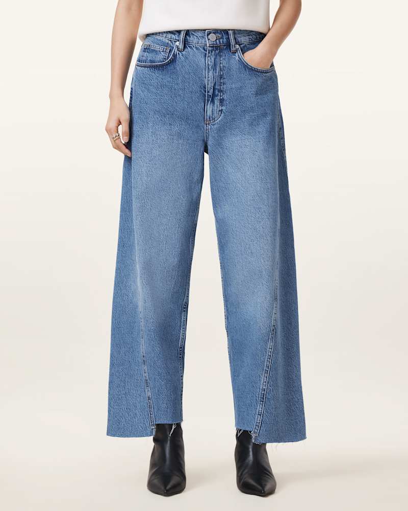 Fox Asymmetric Hem Wide Leg Denim Jeans