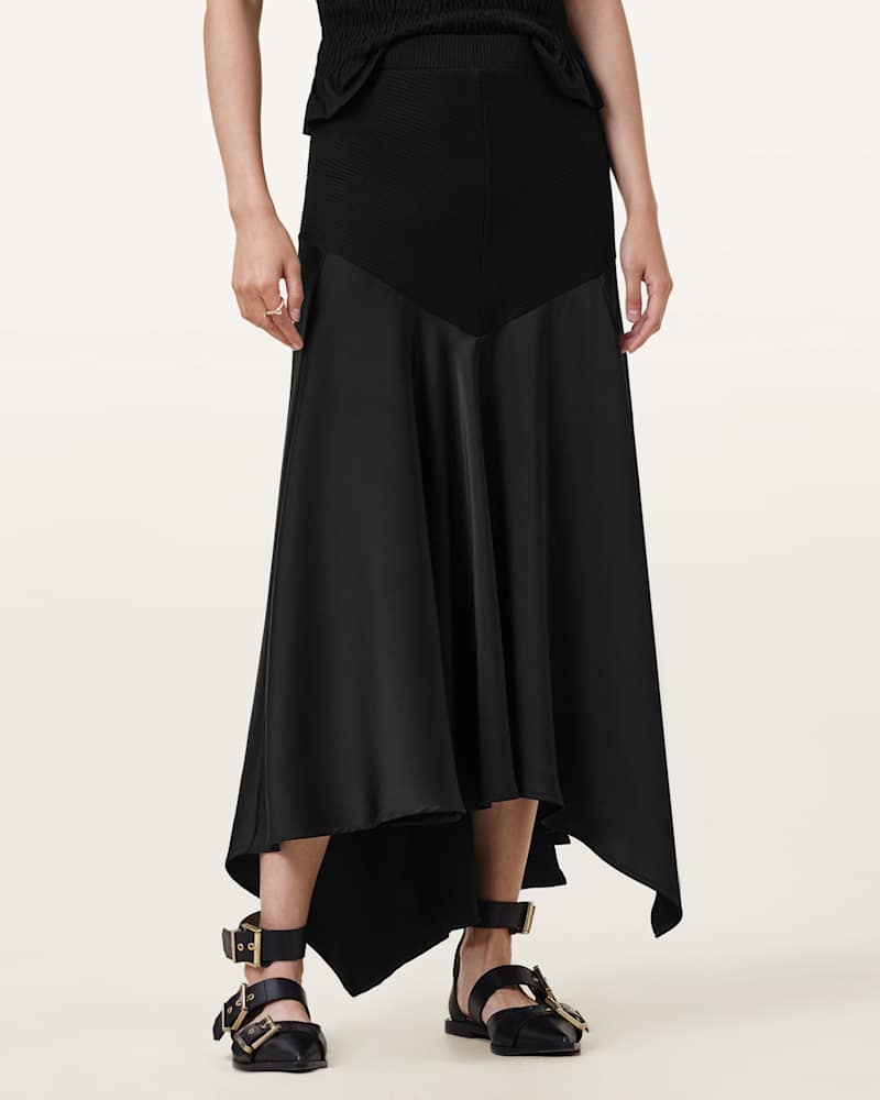 Pia Satin Asymmetric Maxi Skirt
