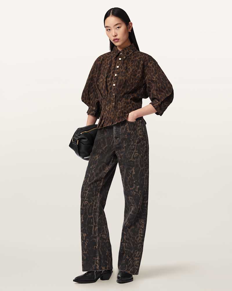 Nancy Leopard Print Denim Shirt