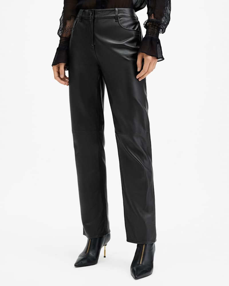 Saige Straight Fit Leather Trousers