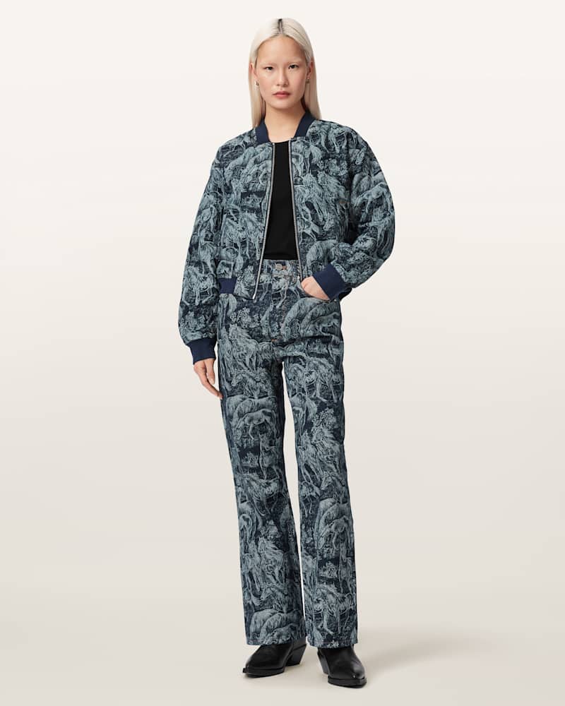 Kaytra Printed Denim Bomber