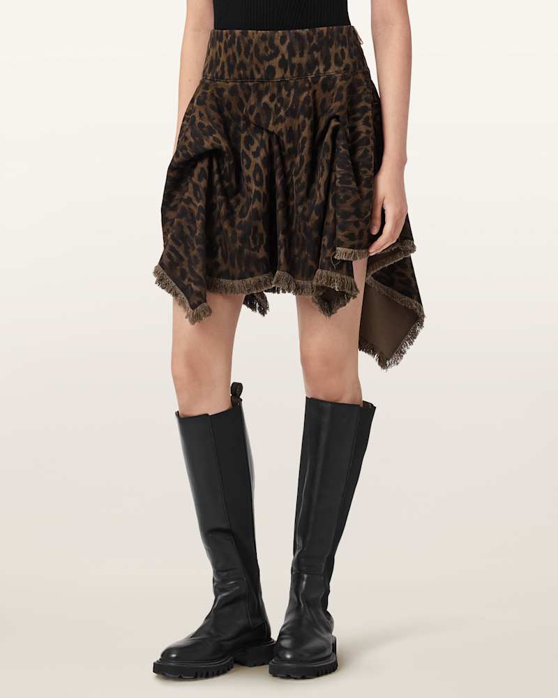 Crissy Leopard Print Denim Mini Skirt