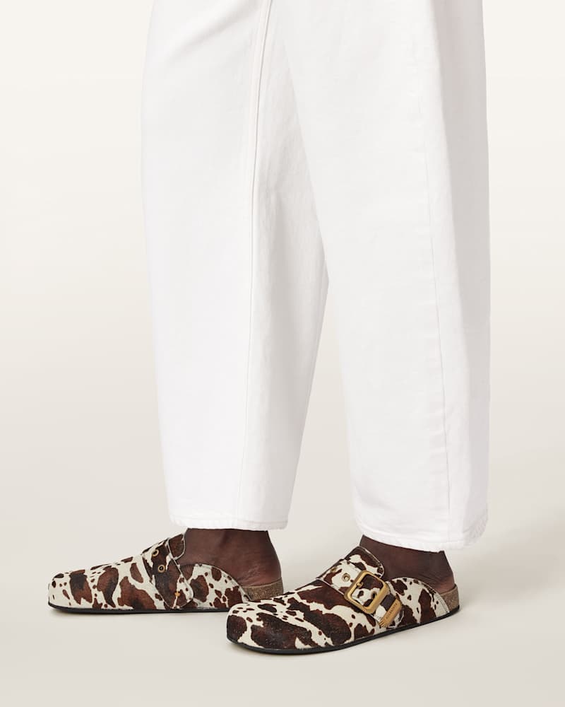 Staffa Cow Print Leather Mules