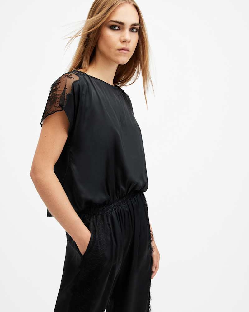 Mari Silk Blend Lace Trim Jumpsuit