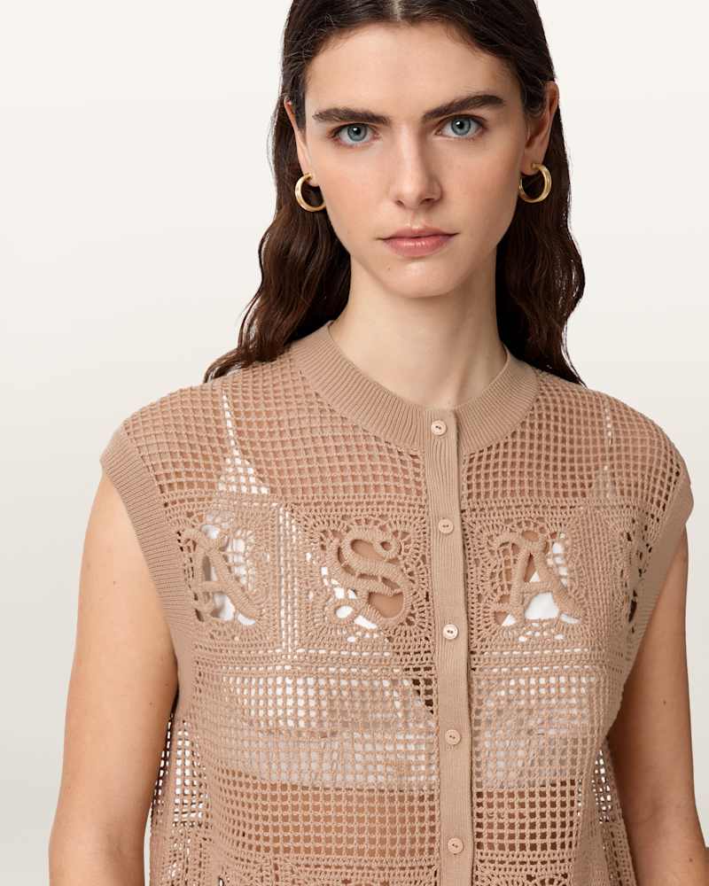 Kyra Open Knit Crochet Cotton Waistcoat