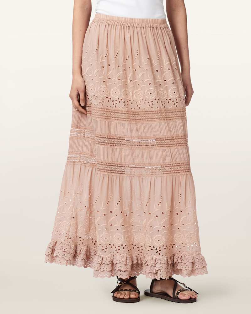 Camille Embroidered Tiered Maxi Skirt