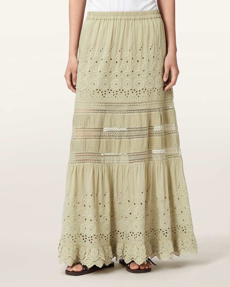 Camille Embroidered Tiered Maxi Skirt
