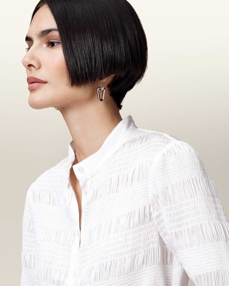 Meg Shirred Mini Shirt Dress