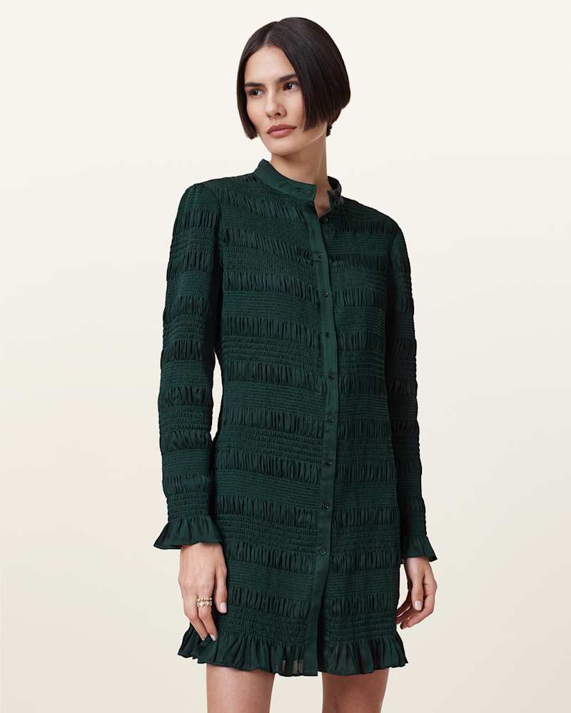 Meg Shirred Mini Shirt Dress