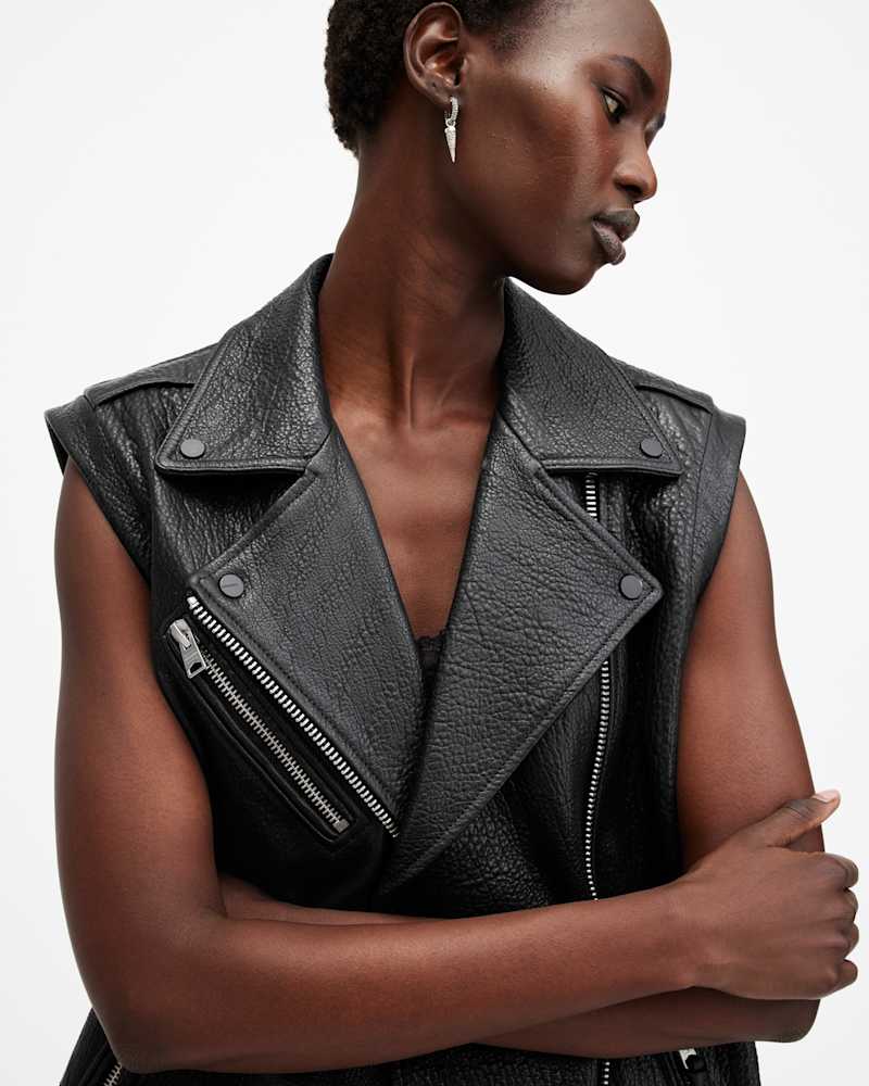 Billie Relaxed Fit Leather Biker Gilet