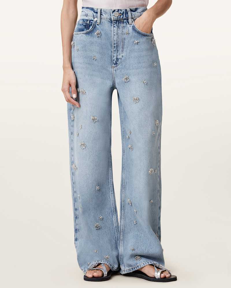 Blake Embellished Wide Leg Denim Jeans