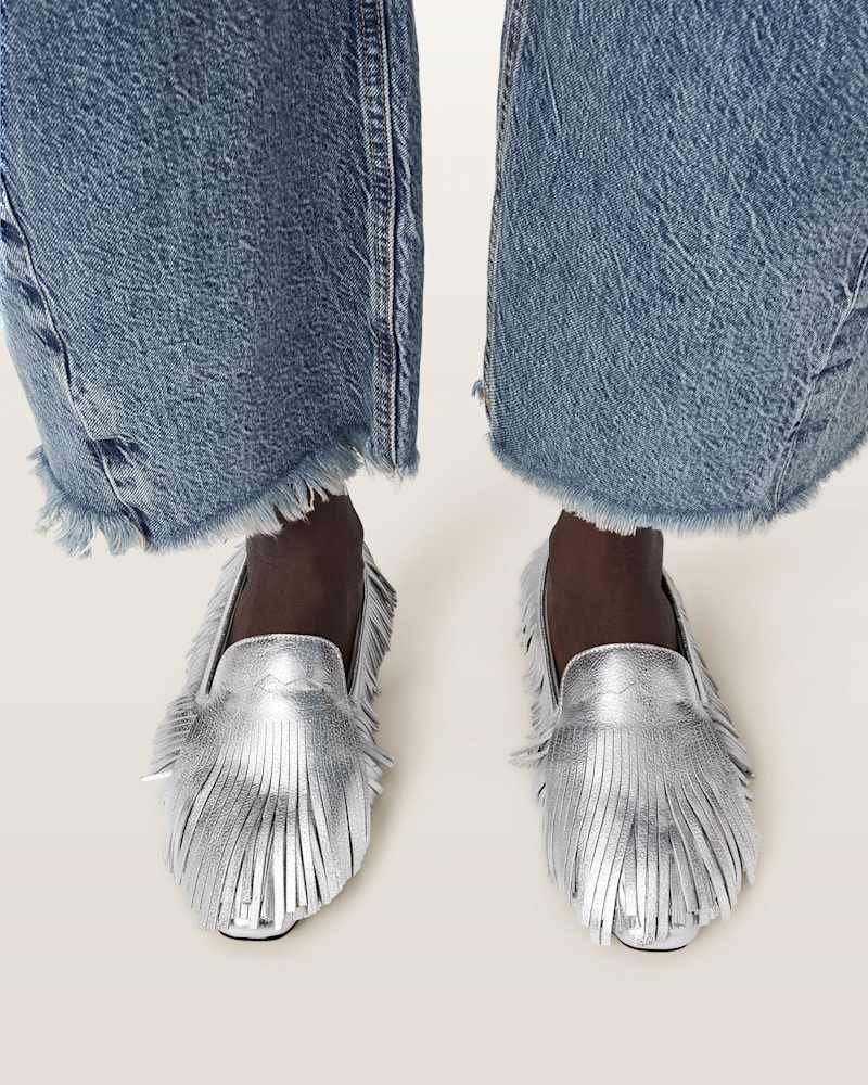 Sandy Metallic Fringe Loafers