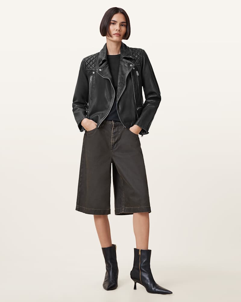 Cargo Distressed Leather Biker Jacket