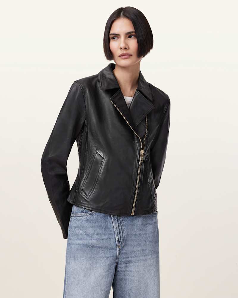 Vela Slim Fit Leather Biker Jacket