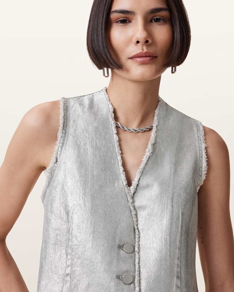 Andrea Metallic Silver Waistcoat