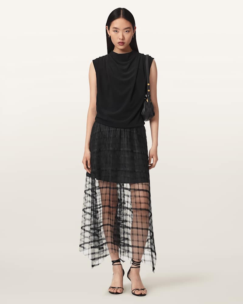 Celia Sheer Overlay Midi Skirt