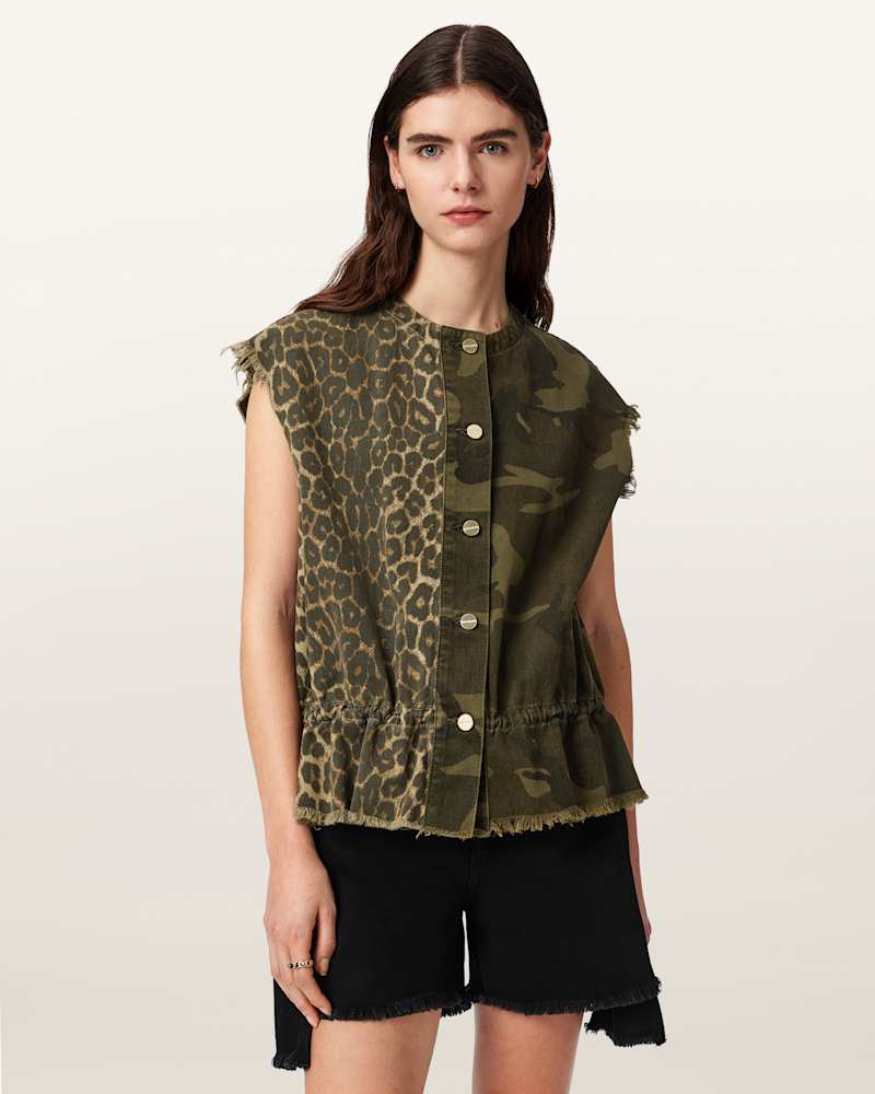 Sofi Camo Leopard Print Waistcoat
