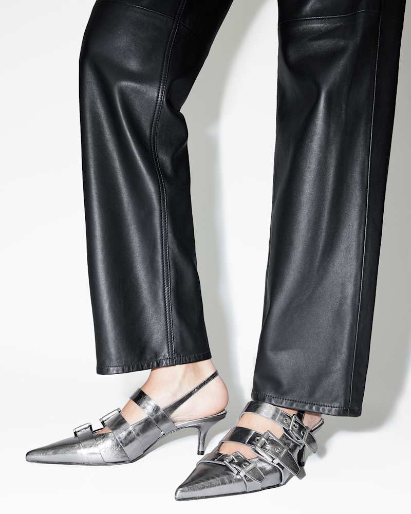 Grace Leather Chain Slingback Heels