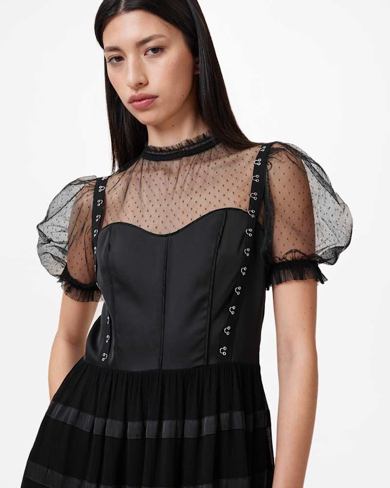 Ryla Polka Dot Mesh Maxi Dress