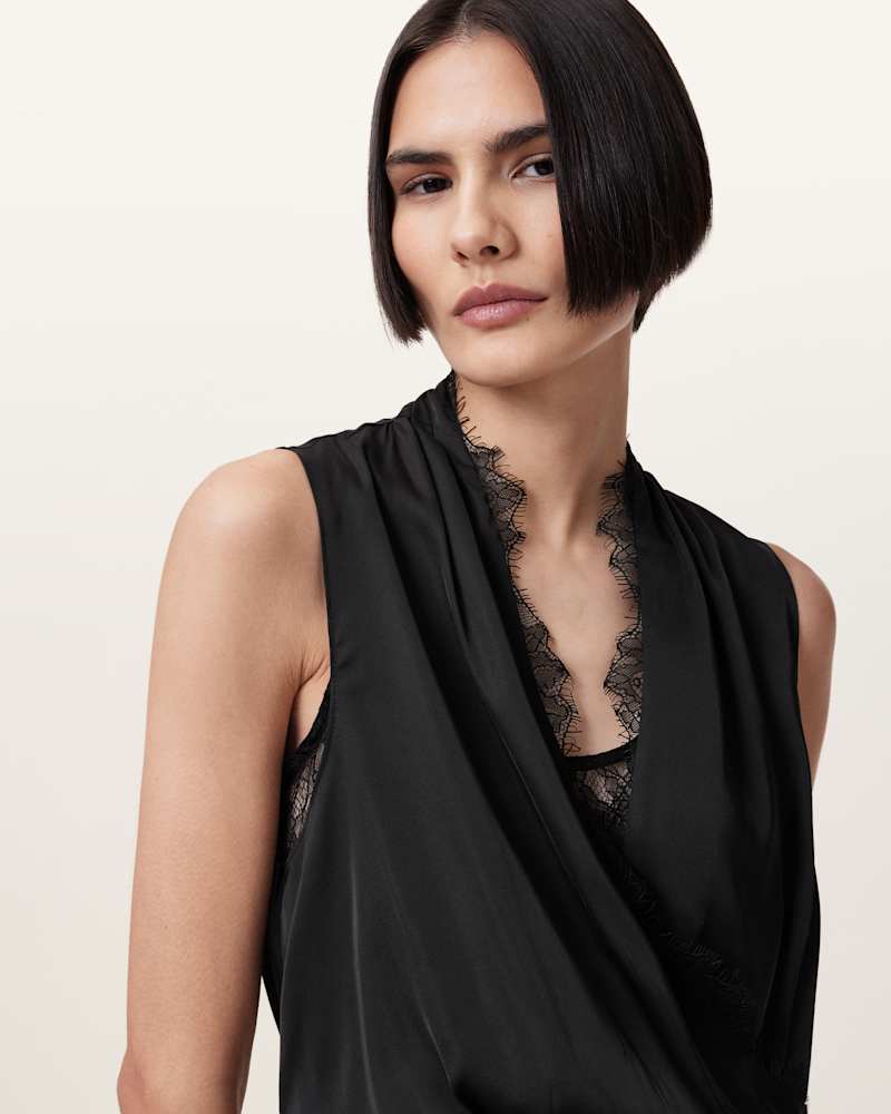 Abi Lace Trim Draped Midi Dress