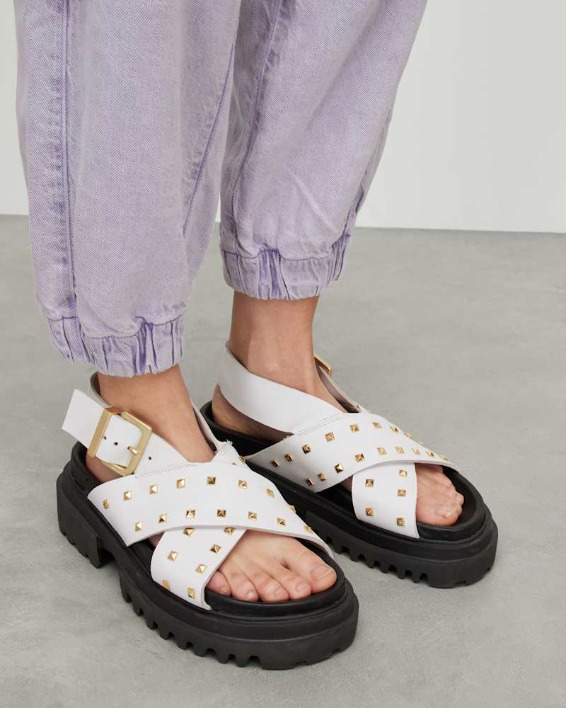 Cosmo Leather Studded Crossover Sandals