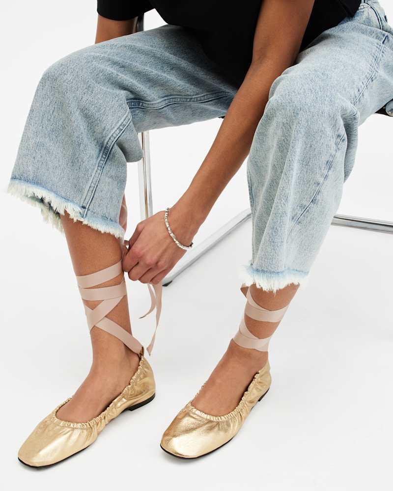 Alia Metallic Leather Ribbon Ballet Pumps