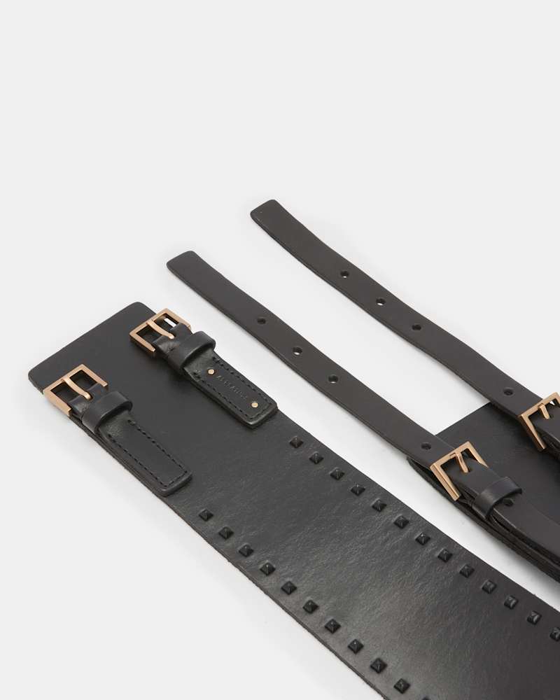 Maxie Studded Leather Double Buckle Belt