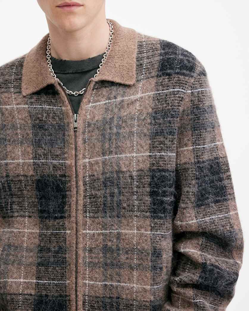 Robbie Zip Up Brushed Checked Cardigan