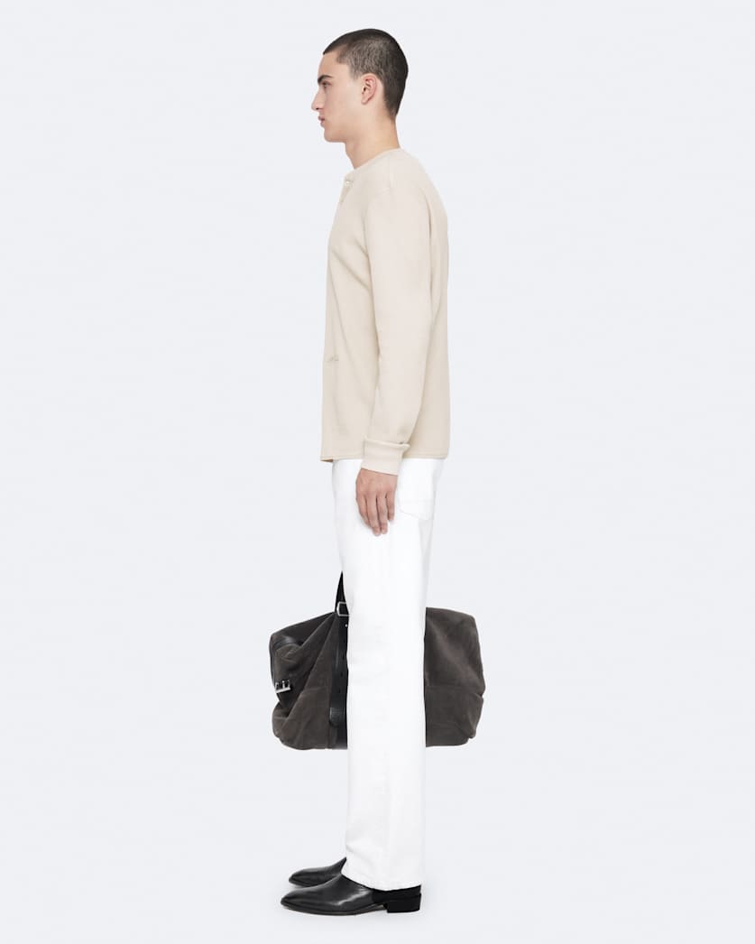 Raine Waffle-Knit Long-Sleeve Henley Top