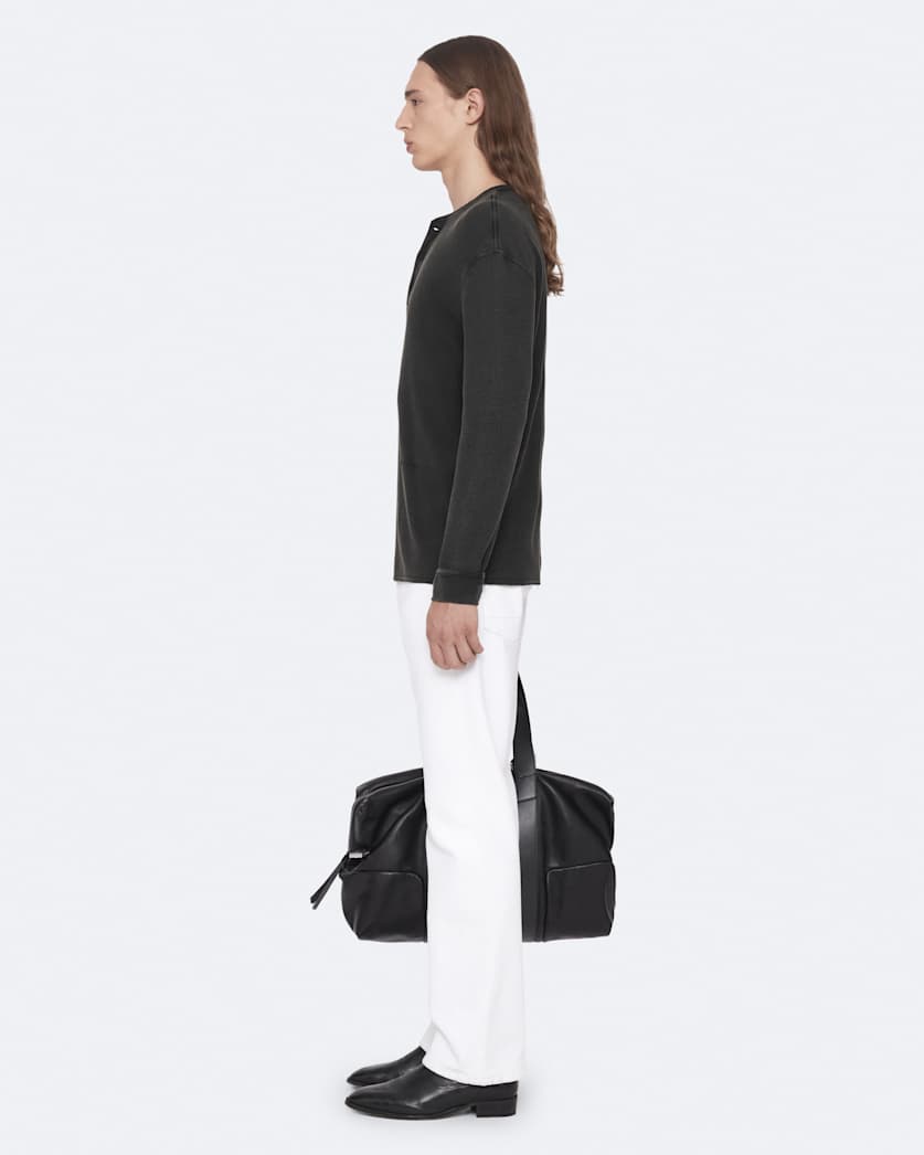 Raine Waffle-Knit Long-Sleeve Henley Top