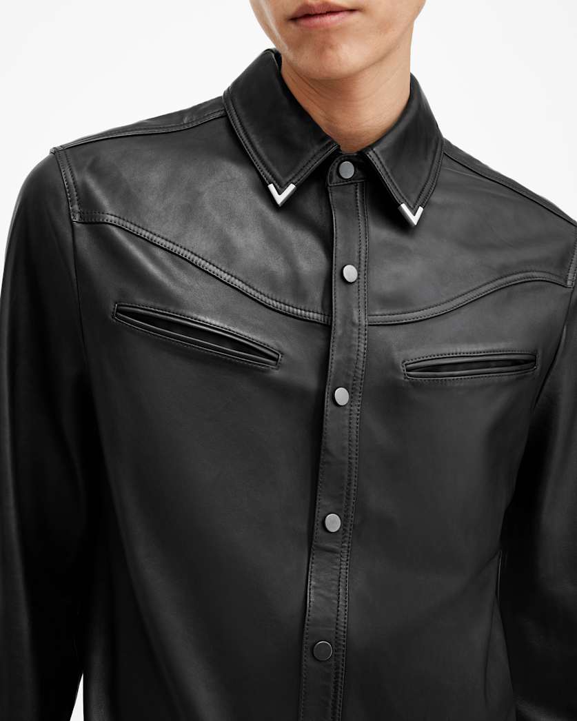 Draven Metal Tip Collar Leather Shirt