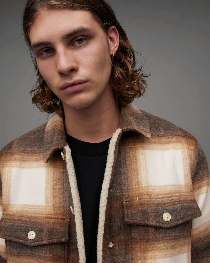 Gravity Checked Borg Lined Shirt Jacket
