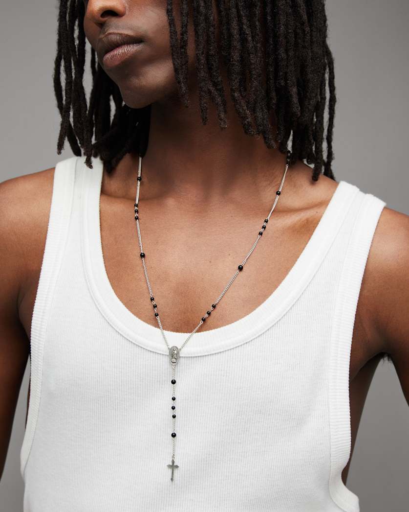 Saif Beaded Sterling Silver Rosary Necklace