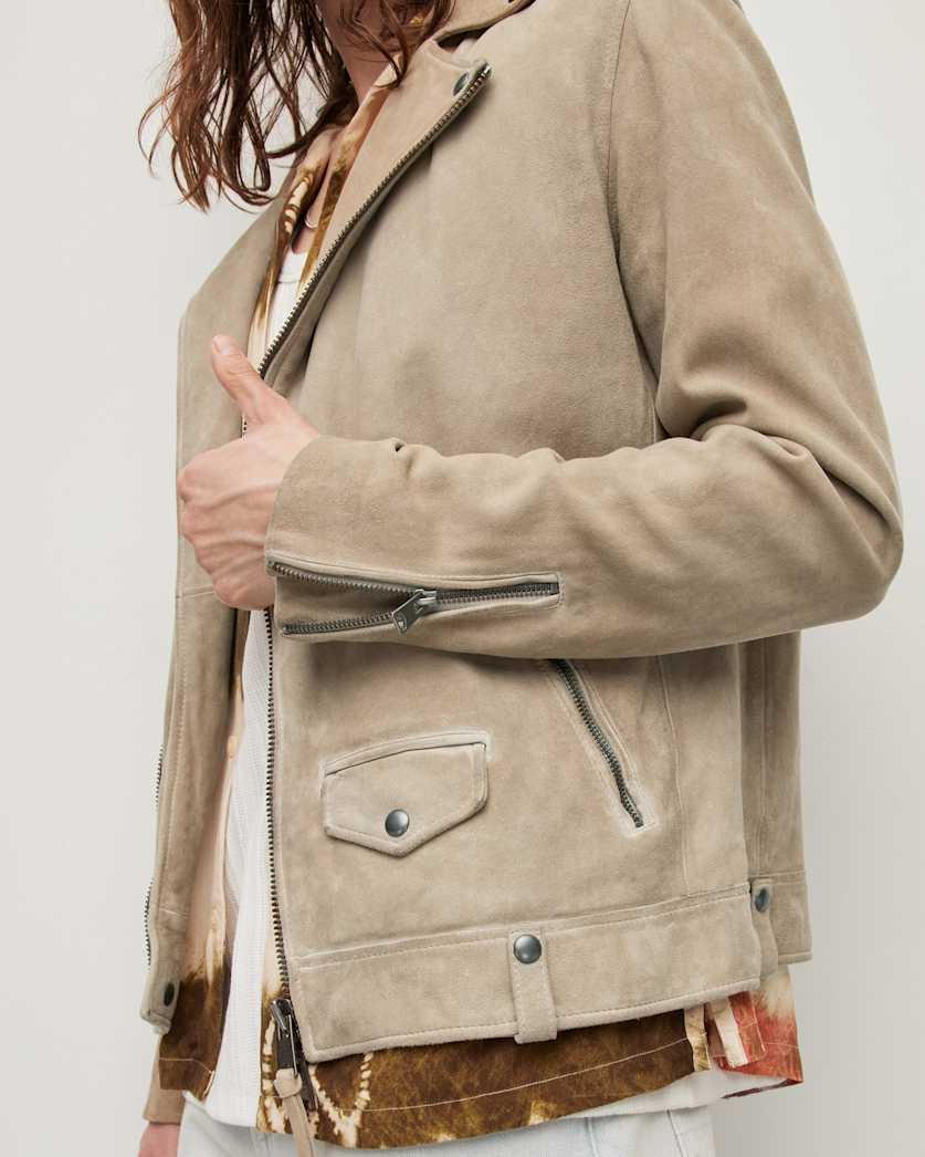 Milo Asymmetric Zip Suede Biker Jacket