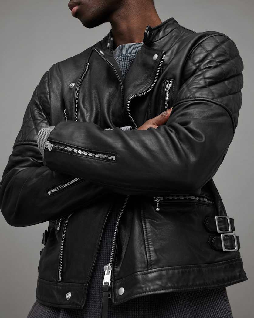 Whitson Hooded Crop Leather Biker Jacket