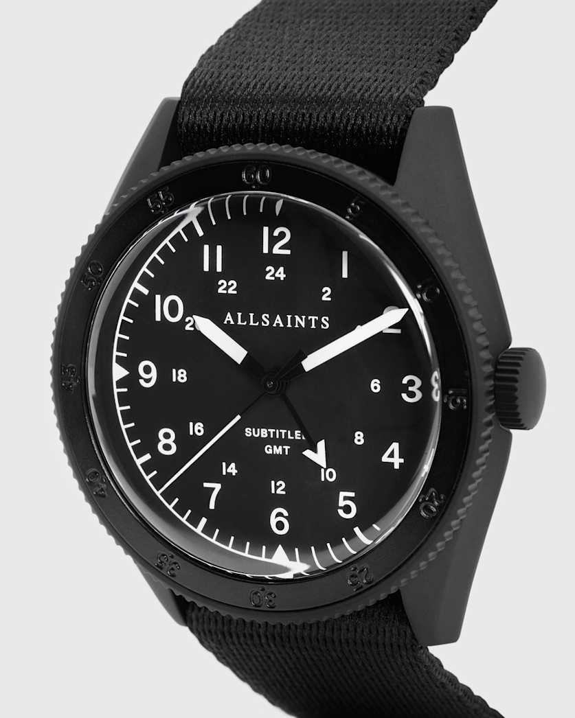 Subtitled GMT I Matte Black Stainless Steel and Black Nylon Watch