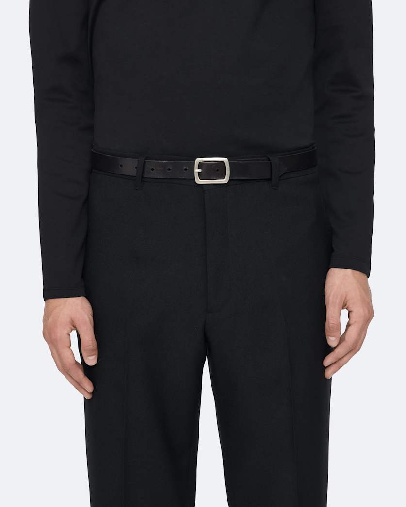 Everett Skinny Leather Bar-Buckle Belt