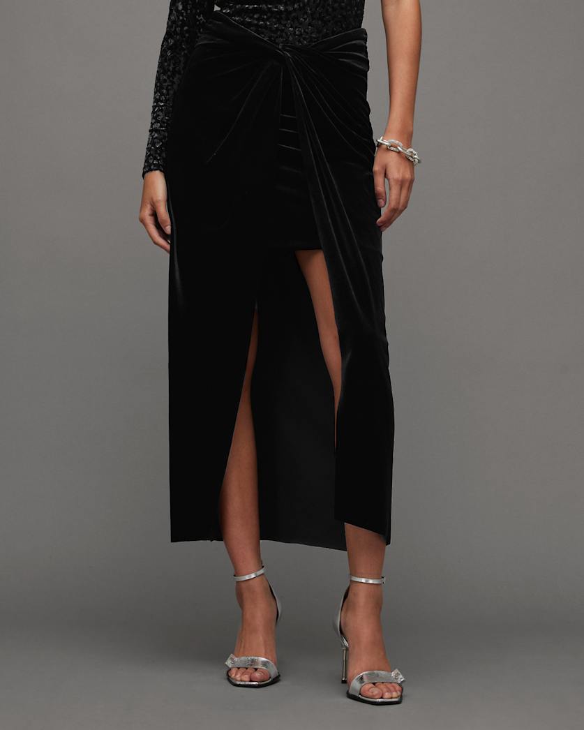 Sami Velvet Gathered Draped Midi Skirt