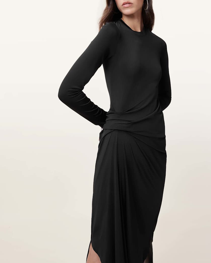 Rivi Draped Long Sleeve Midi Dress