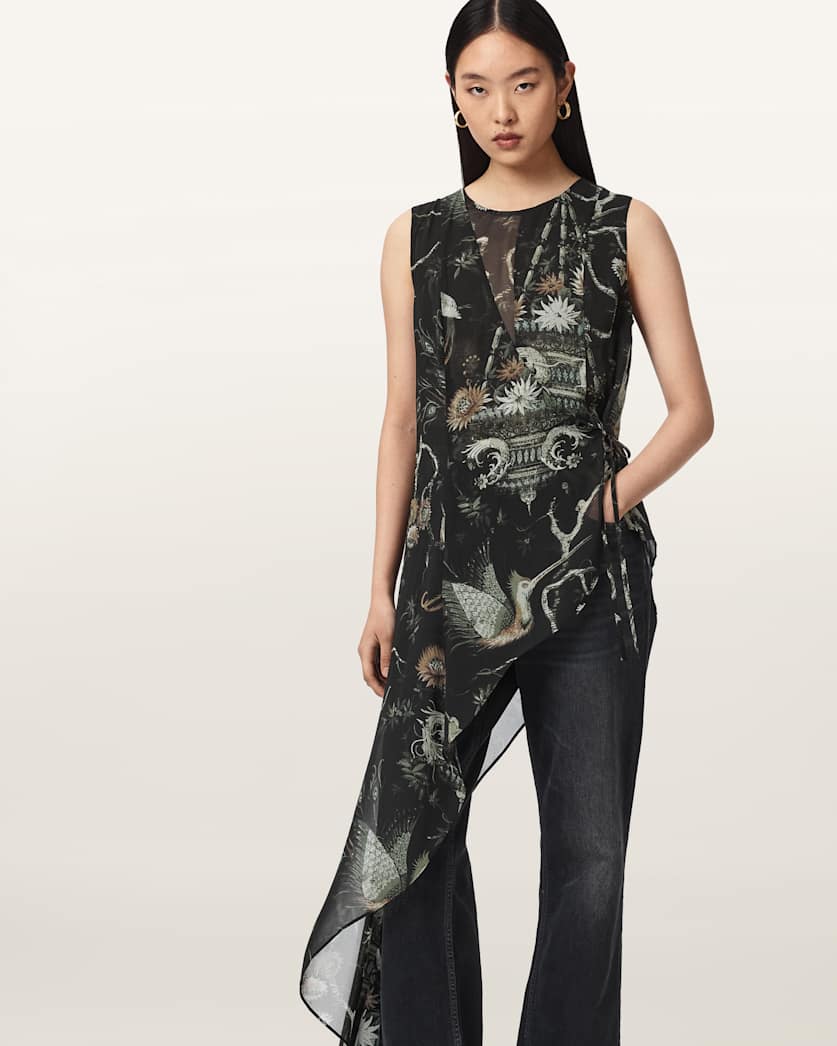 Enola Asymmetric Printed Wrap Top