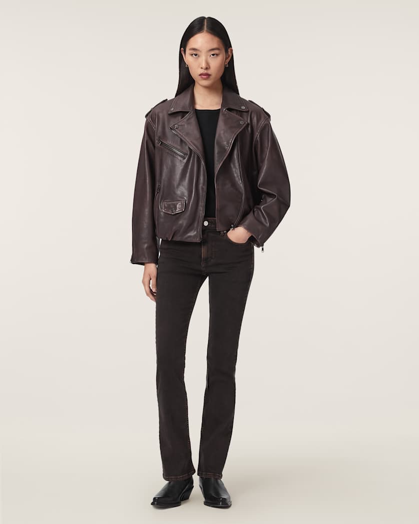Samina Relaxed Fit Leather Biker Jacket