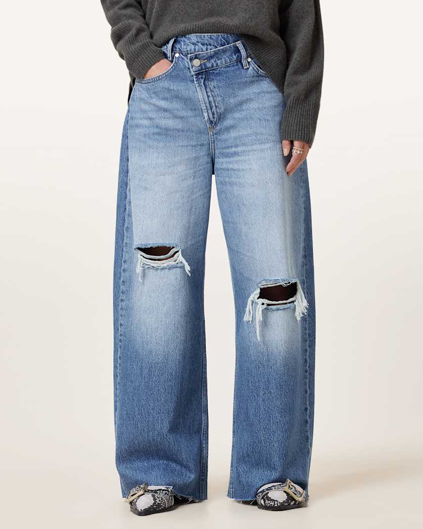 Aki Crossover Wide Leg Denim Jeans