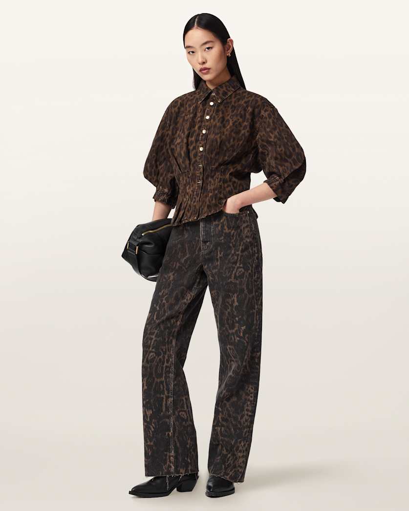 Nancy Leopard Print Denim Shirt